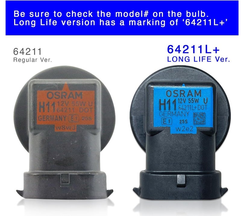 OSRAM H11 OEM Original Standard Halogen Headlight Bulbs 12V 55W 64211L+ (Long Life) Made in Germany | Pack of 2 - Image 5