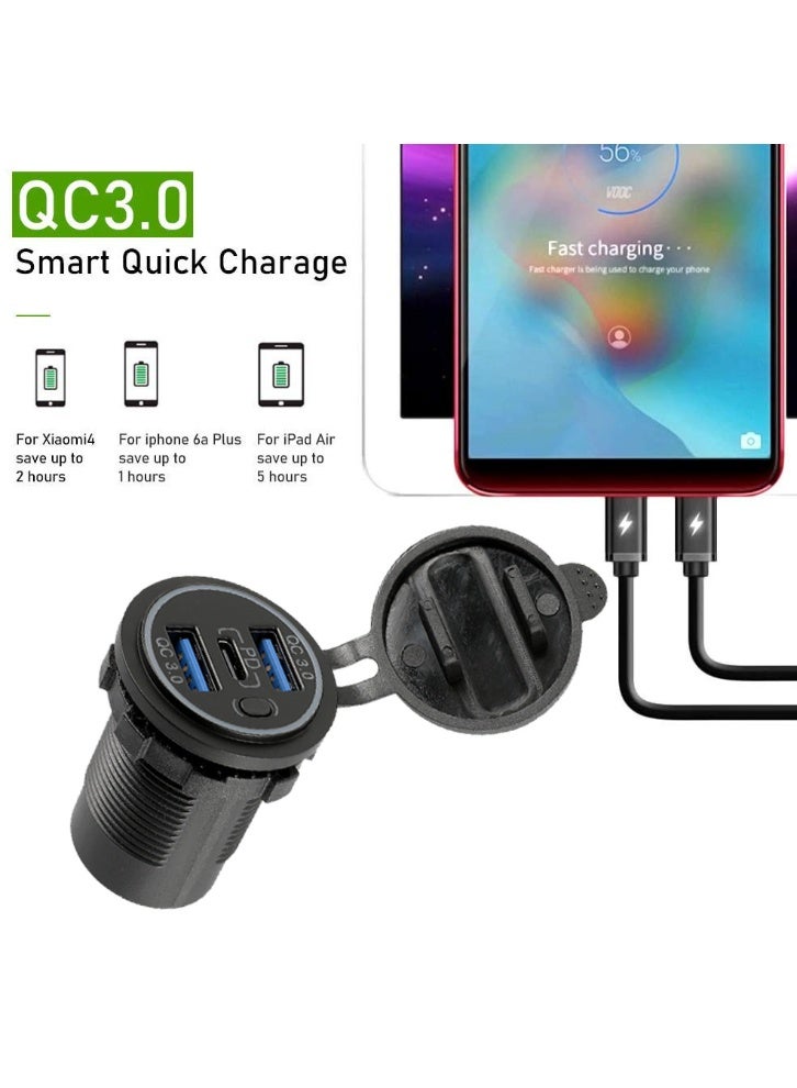 شاحن بمنفذ طاقة 12 فولت QC3.0، منفذ USB A وPD من النوع C لشاحن السيارة ومنفذ الطاقة للسيارة والبحرية والقوارب والشاحنات - Image 2