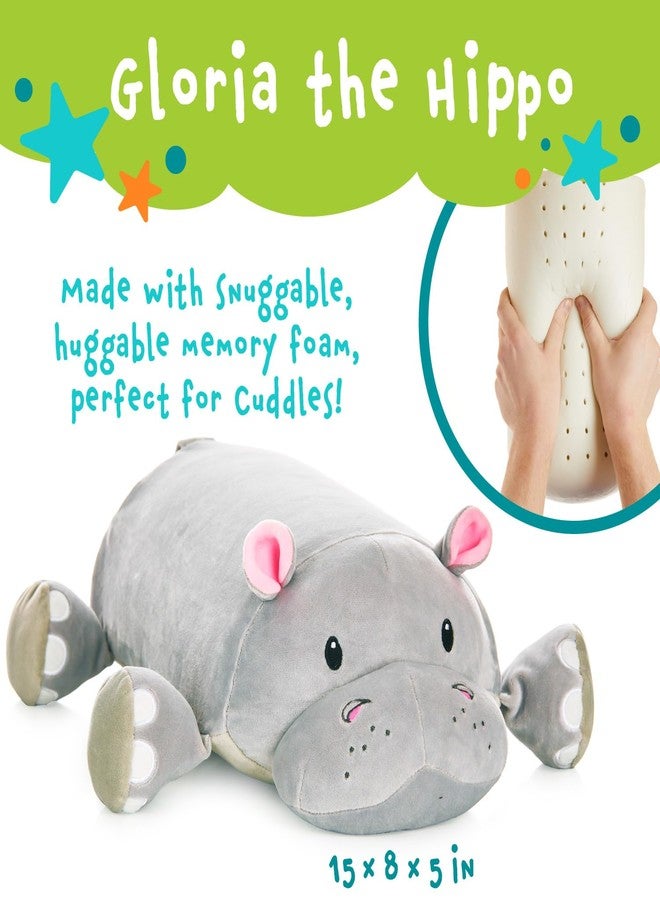 MEMORY MATES Gloria The Hippo Memory Foam Pillow Plush with Kid's Diary That Stores in Belly Pocket, 15” Stuffed Animal, 6" Journal - Image 2