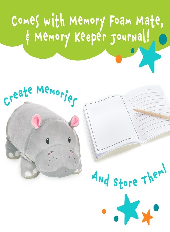 MEMORY MATES Gloria The Hippo Memory Foam Pillow Plush with Kid's Diary That Stores in Belly Pocket, 15” Stuffed Animal, 6" Journal - Image 3