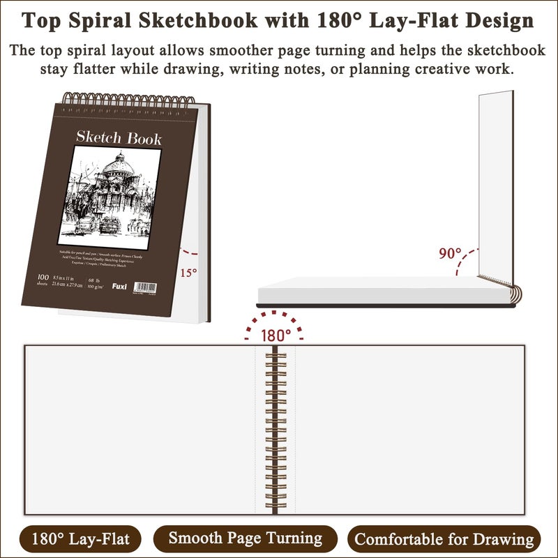 Fuxi Sketchbook 8.5x11, 100 Sheets Hard Cover Sketch Book 8.5" x 11", 68 lb/100gsm Drawing Pad Paper, Spiral Sketch Pad 8.5" x 11", Blank Sketchbook for Art Class, Artist Supplies for Adults - Image 3