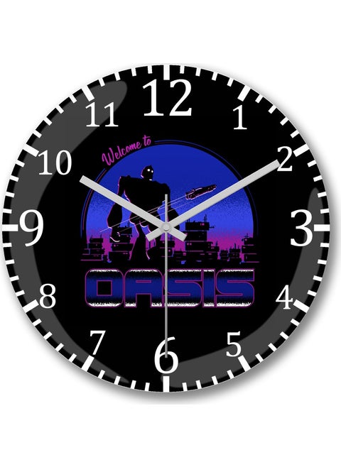 Print Shop Welcome To Oasis Wall Clock Curved Real Glass