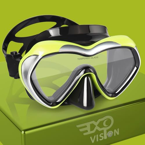 EXP VISION Scuba Diving Mask Anti-Fog Panoramic Snorkel Goggles, Adult Mirror Swim Mask Single Lens Swim Goggles wIith Nose Cover for Diving, Snorkeling, Swimming (Yellow) - Image 1