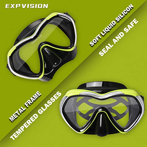 EXP VISION Scuba Diving Mask Anti-Fog Panoramic Snorkel Goggles, Adult Mirror Swim Mask Single Lens Swim Goggles wIith Nose Cover for Diving, Snorkeling, Swimming (Yellow) - Image 4