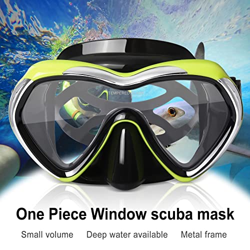 EXP VISION Scuba Diving Mask Anti-Fog Panoramic Snorkel Goggles, Adult Mirror Swim Mask Single Lens Swim Goggles wIith Nose Cover for Diving, Snorkeling, Swimming (Yellow) - Image 2