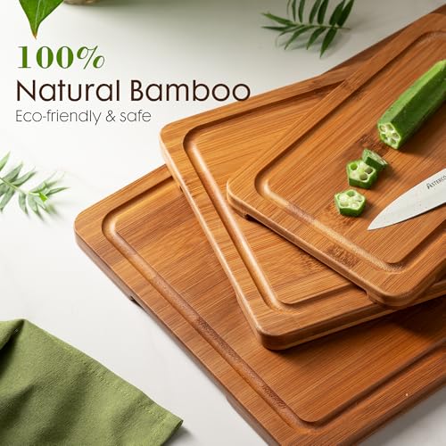 Astercook Deep-Carbonized Bamboo Cutting Boards for Kitchen with Wood Storage Stand, Reversible Charcuterie & Chopping Boards with Juice Grooves and Easy-Grip Handles, Fathers Day Gift for Men - Image 4