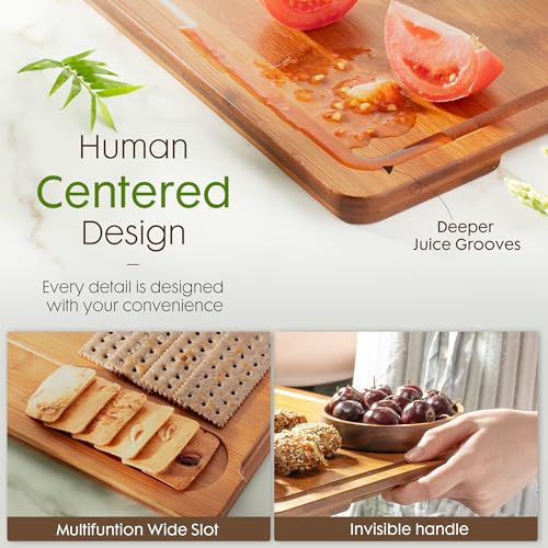 Astercook Deep-Carbonized Bamboo Cutting Boards for Kitchen with Wood Storage Stand, Reversible Charcuterie & Chopping Boards with Juice Grooves and Easy-Grip Handles, Fathers Day Gift for Men - Image 3