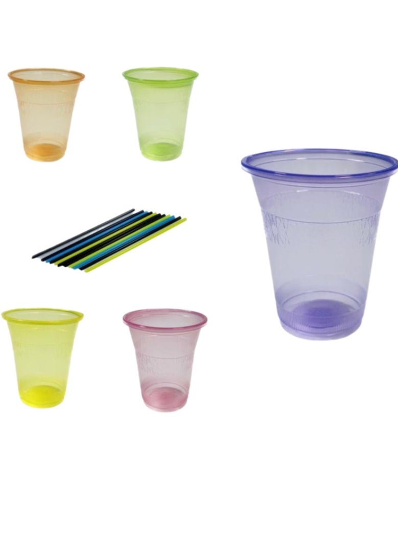 SKP Plastic 10 oz juice glasses with lid and straw, 25 cups 
