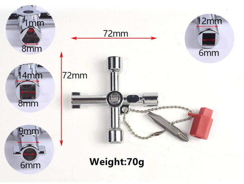 Lethend 4 in 1 Universal Cross Triangle/Square/Round Key, 4 Ways Multifunction Alloy Key Wrench for Train Electrical Elevator Cabinet Valve (4 in 1 Key) - Image 3