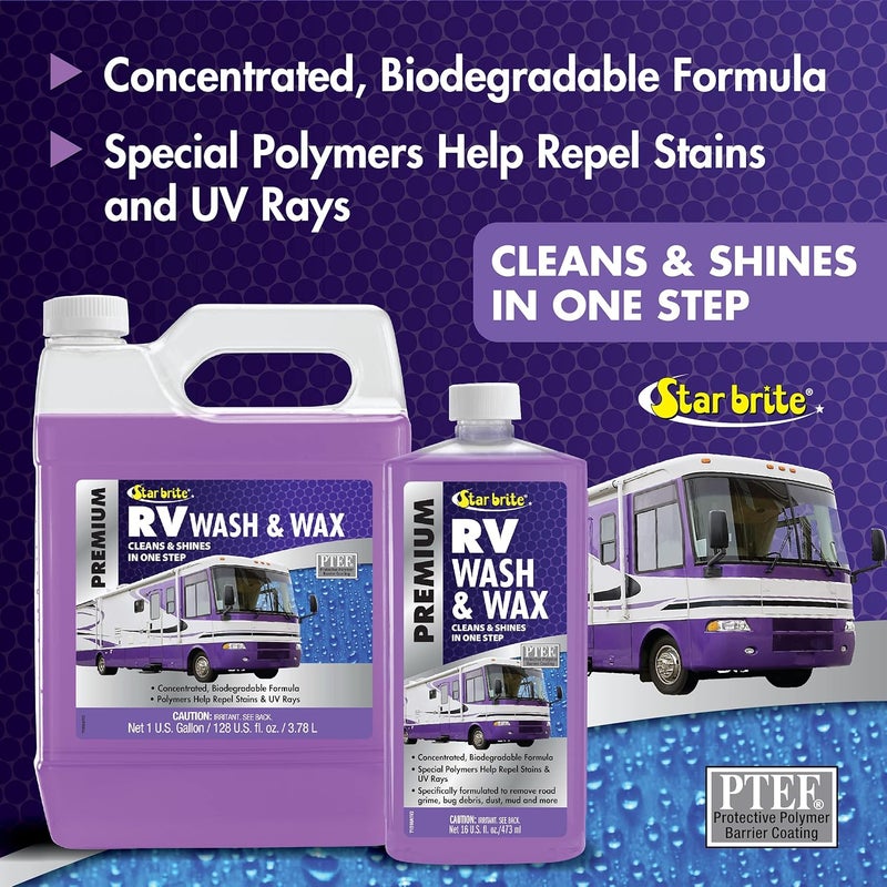 Star Brite غسيل وشمع RV - منظف مركز بخطوة واحدة، حماية من الأشعة فوق البنفسجية - مثالي لتنظيف RV، وكامبر - 16 أونصة (071516P) - Image 1