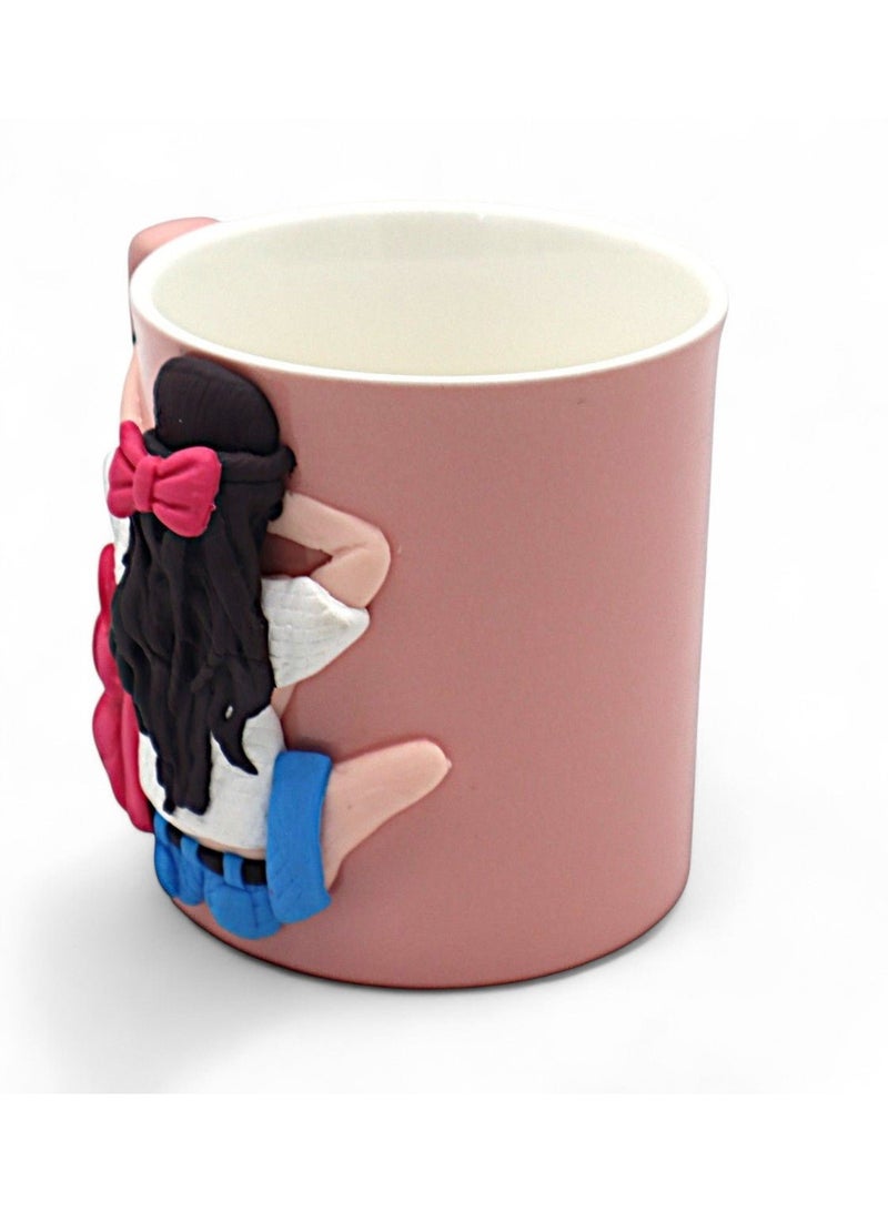 أي كي دي سي كوب سيراميك من AKDC باللون الوردي بتصميم فتاة - 200 مل، لطيف وساحر - Image 2