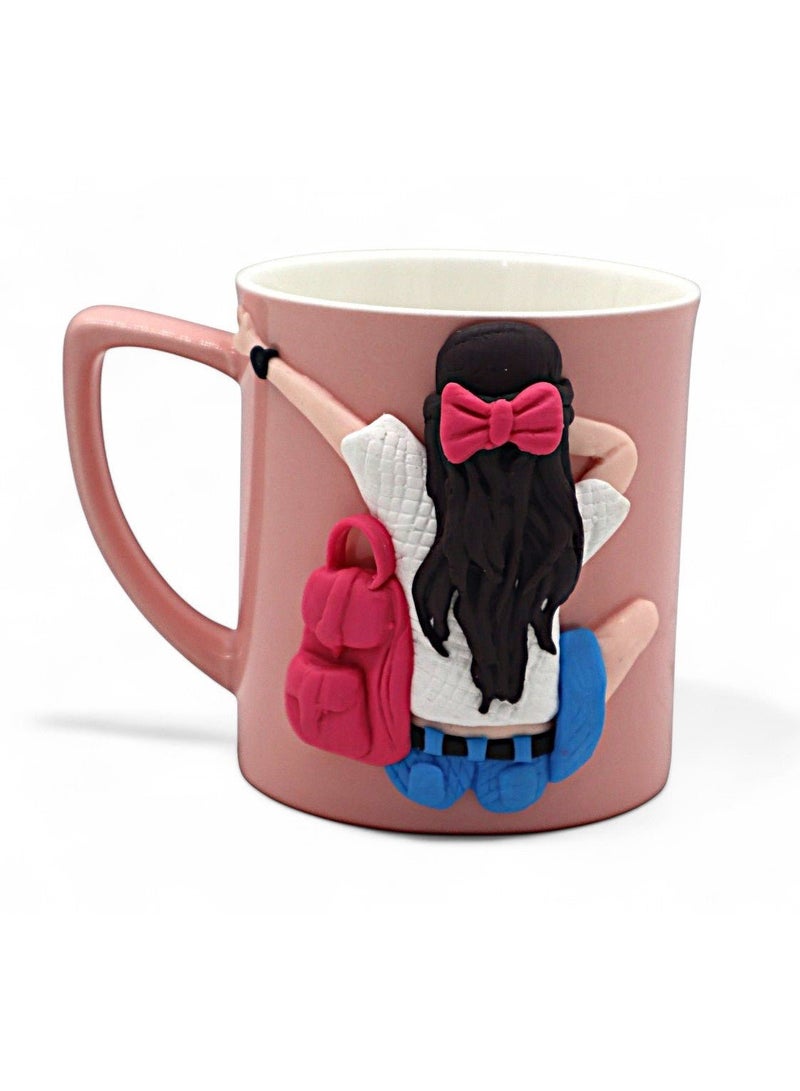 أي كي دي سي كوب سيراميك من AKDC باللون الوردي بتصميم فتاة - 200 مل، لطيف وساحر - Image 1