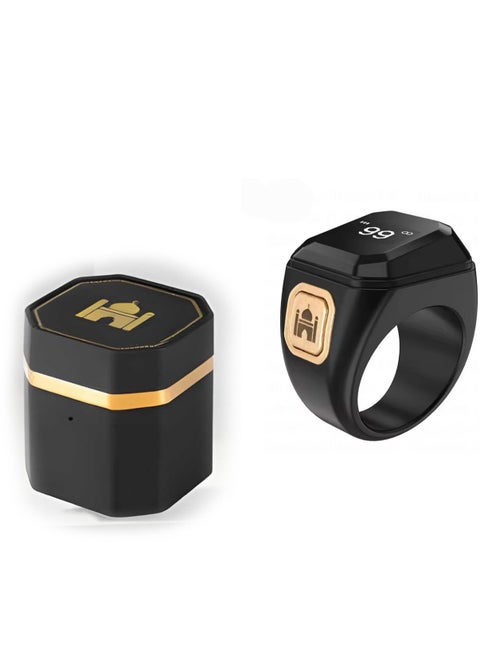 Metal Zinc Alloy Smart Counter Ring for Zikr & Tasbih – Bluetooth-Enabled Digital Tasbeeh Counter with 5 Prayer Time Reminders, OLED Display, Vibration Alerts, and Rechargeable Storage Case - 22mm