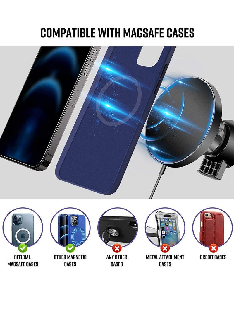 Y&D 15W Magnetic Wireless Car Charger, Fast QI Charging Auto-Clamping, Phone Holder Mount with Mag-Safe Case Secure Air Vent Clamp Compatible for iPhone 12/12 Pro  - Image 3