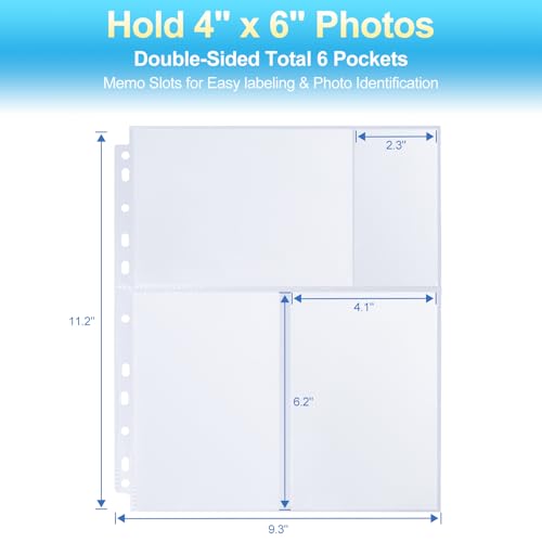 Zofly 30 Pack 4x6 Photo Album Refill Pages for 3 Ring Binder,Ultra-Clear Photo Sleeves Holding 180 Pictures, Double-Sided 3 Pockets Photo Pages with Memo Slot,Photo Sheet Protector for Photos and Postcards - Image 2