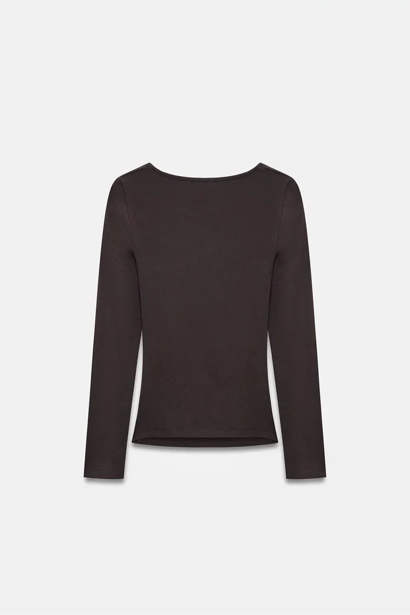 Dilvin Dark Mocha Brown DILVIN Slim Fit V-Neck Knit Blouse for Women | Best Price UAE
