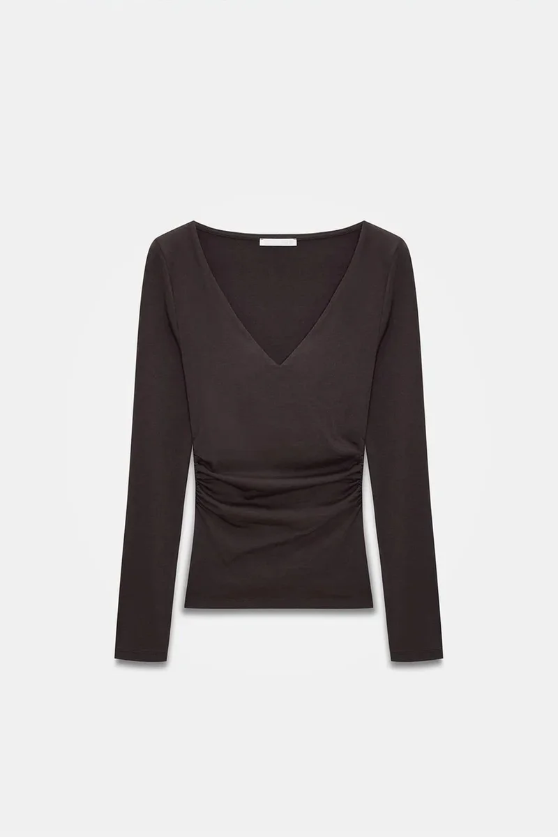 DILVIN Slim Fit V-Neck Knit Blouse