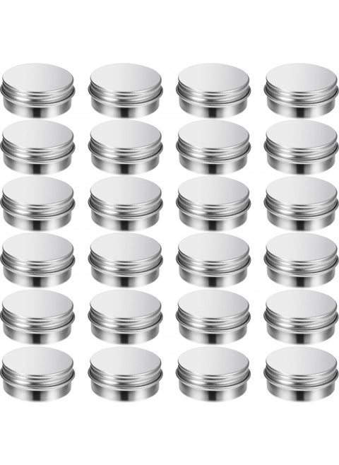 1/2 oz Metal Tins with Lids Mini Tin Containers Aluminum Small Round Tin Cans Silver Screw Top(24 Pack)