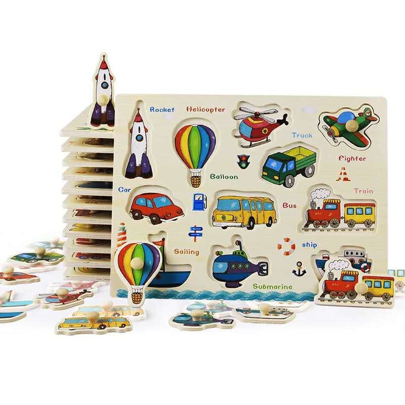 Early Childhood Education Cartoon Animal Cognition Grasping Board Wooden Shape Matching Jigsaw Grasping Training Enlightenment Toys - Image 3