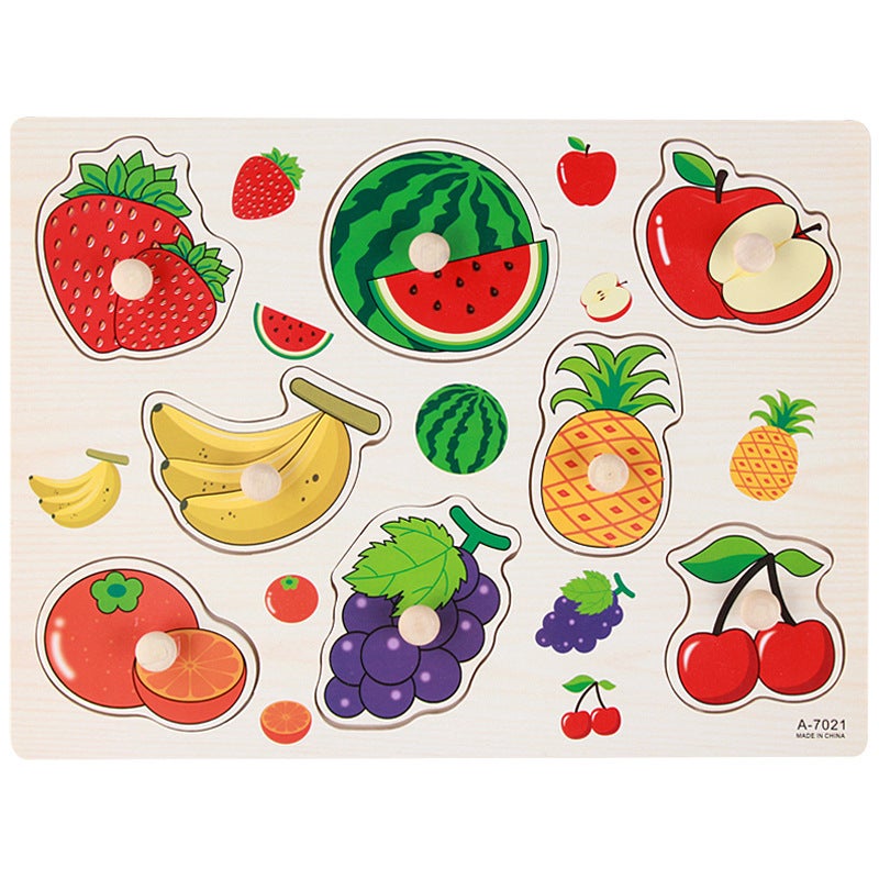 Early Childhood Education Cartoon Animal Cognition Grasping Board Wooden Shape Matching Jigsaw Grasping Training Enlightenment Toys - Image 1