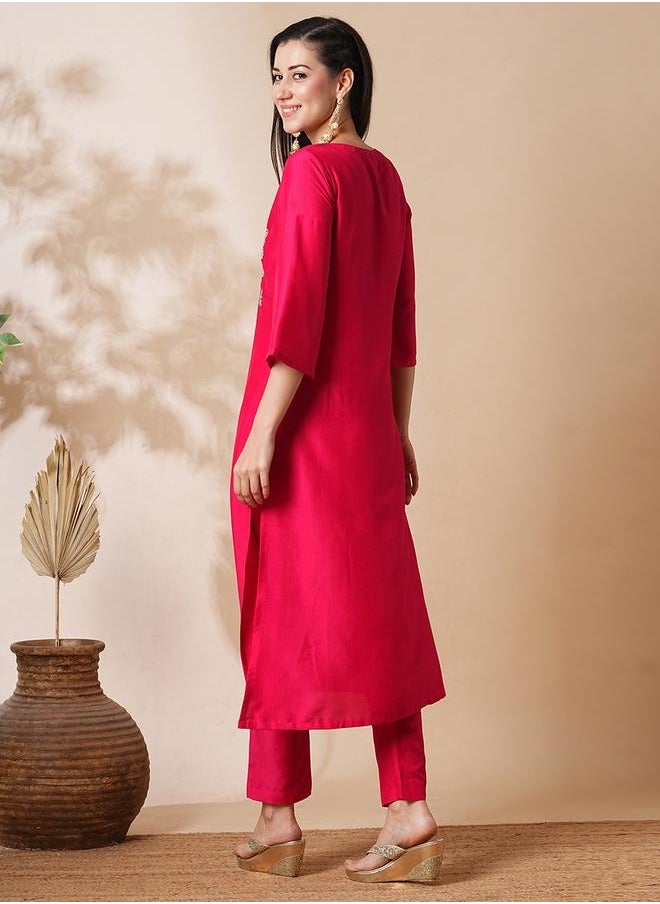 Globus Women Pink Embroidered Yoke Bell Sleeves A-Line Kurta With Straight Trousers - pzsku/Z6CA9C59FDD1CAF9895BEZ/45/_/1740487917/2d6bd9f3-2384-4651-9cb7-a3e254f58b01