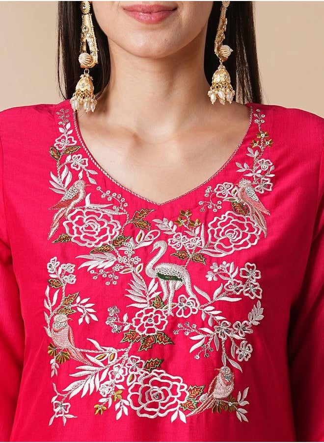 Globus Women Pink Embroidered Yoke Bell Sleeves A-Line Kurta With Straight Trousers - pzsku/Z6CA9C59FDD1CAF9895BEZ/45/_/1740487919/96fb2517-cb2f-46a8-a9c3-39022e3c0644