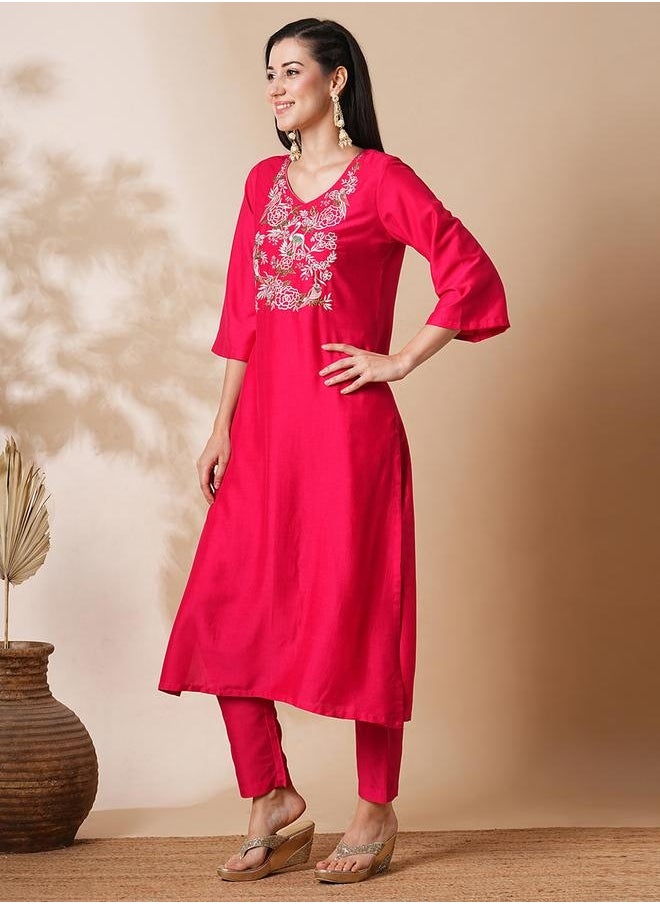 Globus Women Pink Embroidered Yoke Bell Sleeves A-Line Kurta With Straight Trousers - pzsku/Z6CA9C59FDD1CAF9895BEZ/45/_/1740487950/81c528c9-f174-4f03-aadf-bfbf4f08b756