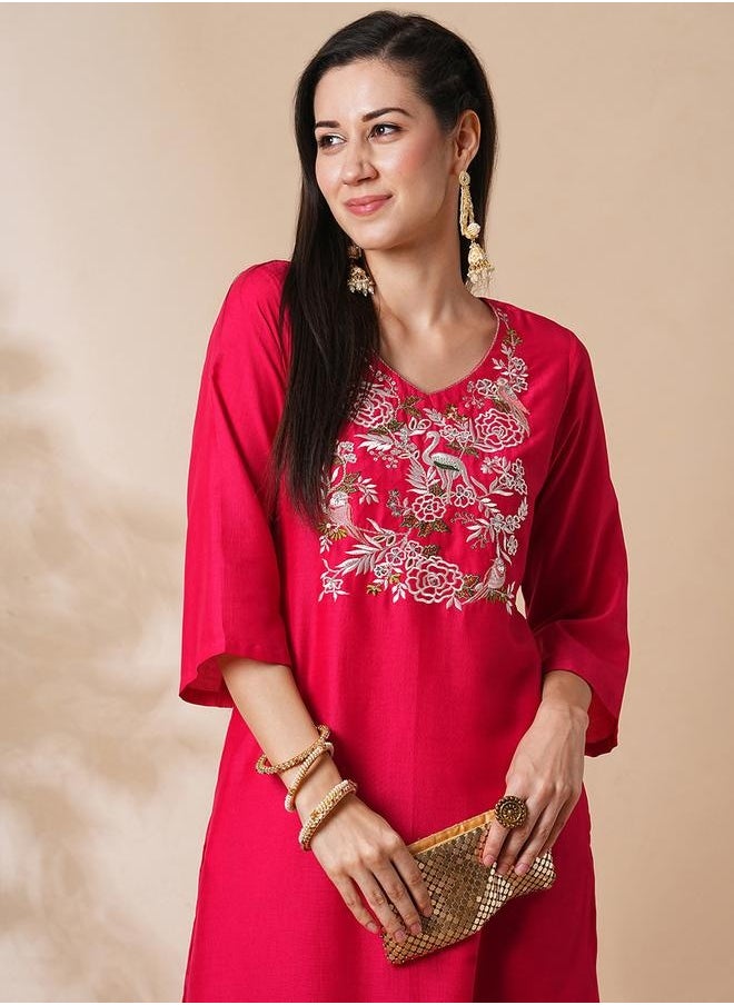 Globus Women Pink Embroidered Yoke Bell Sleeves A-Line Kurta With Straight Trousers - pzsku/Z6CA9C59FDD1CAF9895BEZ/45/_/1740487952/416caa25-9e9d-4a3a-8e7e-370f0e77693c