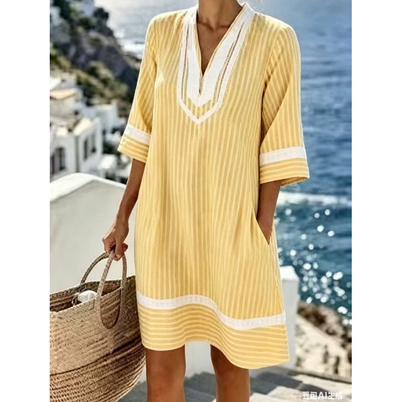 Bohemian Print V-Neck Beach Dress - Image 3