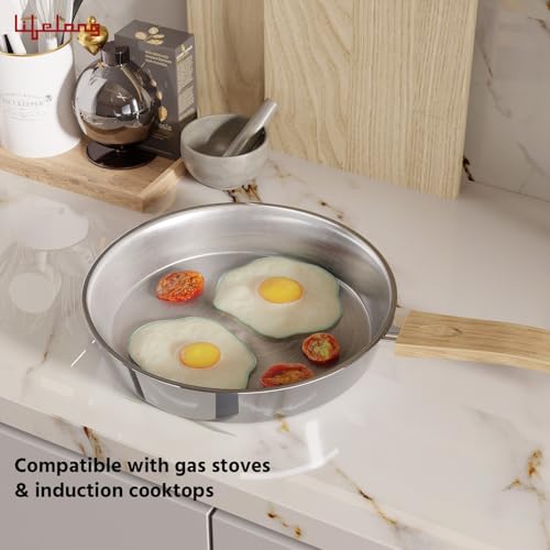 Lifelong TriPly Fry Pan with Glass Lid for Cooking, Stainless Steel - 22 cm Fry Pan with Glass Lid, 1.25 Litre, Induction Bottom and Gas Stove Cookware - (Silver, LLTPFP26) - Image 2