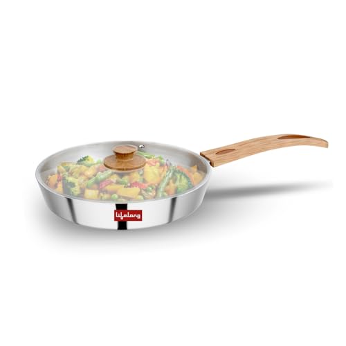 Lifelong TriPly Fry Pan with Glass Lid for Cooking, Stainless Steel - 22 cm Fry Pan with Glass Lid, 1.25 Litre, Induction Bottom and Gas Stove Cookware - (Silver, LLTPFP26) - Image 1