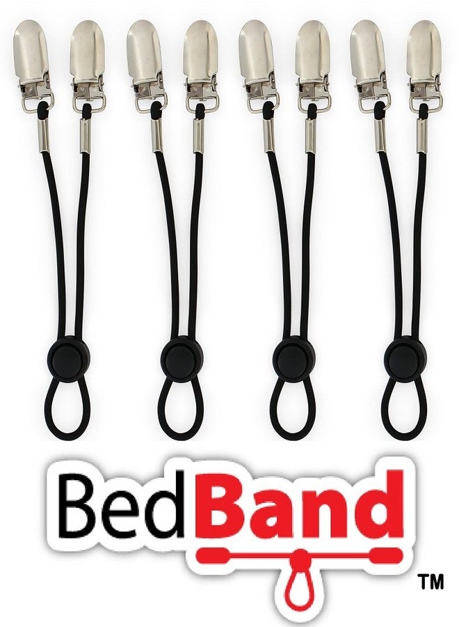 Bed Band شريط تثبيت ملاءات السرير، ليس مصنوعًا في الصين. مُجمّع بالكامل في الولايات المتحدة الأمريكية. حامل ملاءات السرير، ومثبت، وحمالة، وحزام. يُثبّت أي ملاءات على أي سرير. نوم أفضل. حاصل على براءة اختراع. أسود، عبوة واحدة (4 أشرطة). - Image 5
