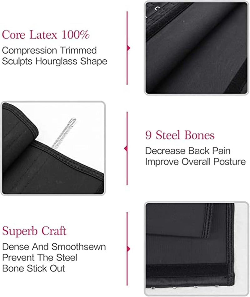 ELECDON Waist Trainer Body Shaper Underbust Waist Corsets for Women Latex 9 Steel Bones Breathable Plus Size Tight Fit for Waist Training Help with Posture, L - Image 5