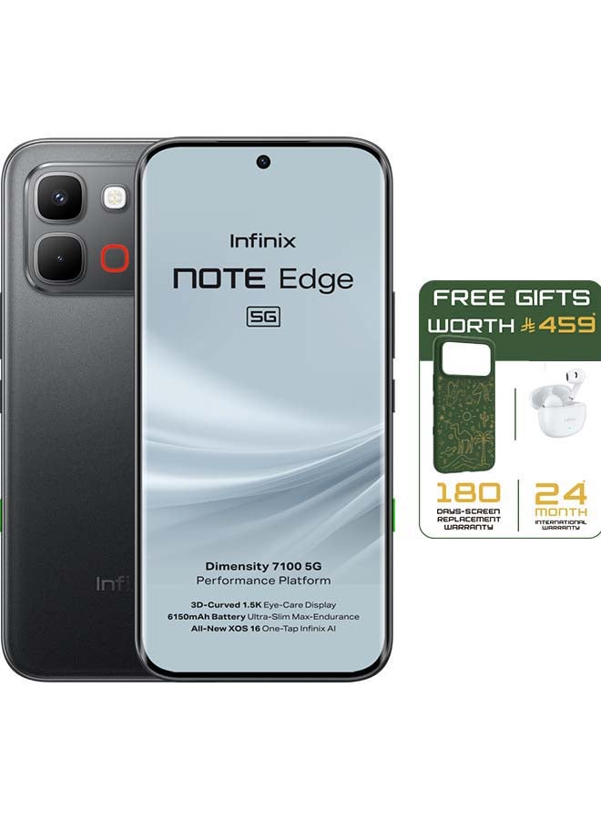 Infinix Note Edge Dual SIM Shadow Black 8GB 256GB 5G With Case And Headphone And Screen With 6 Months Warranty - Middle East Version - Image 1