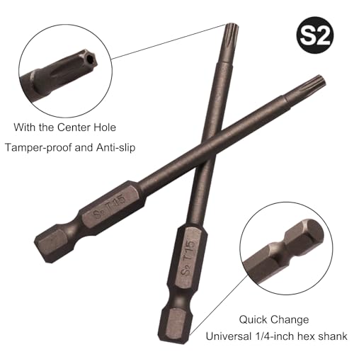 Sipery 10Pcs Magnetic Torx Head Screw Driver Bits 75mm/3inch Long 1/4inch Hex Shank Security Tamper Proof Magnetic Torx Bit (T15) - Image 4