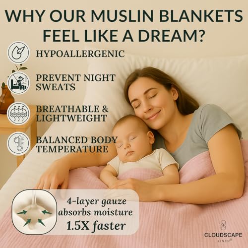 CloudScape Linen Cloud Scape Linen 4 Layer Oversized Muslin Blanket King Size - 100% Cotton, Lightweight & Breathable All Season Blanket for Bed, fits California King, 92x108, Seashell Pink - Image 4