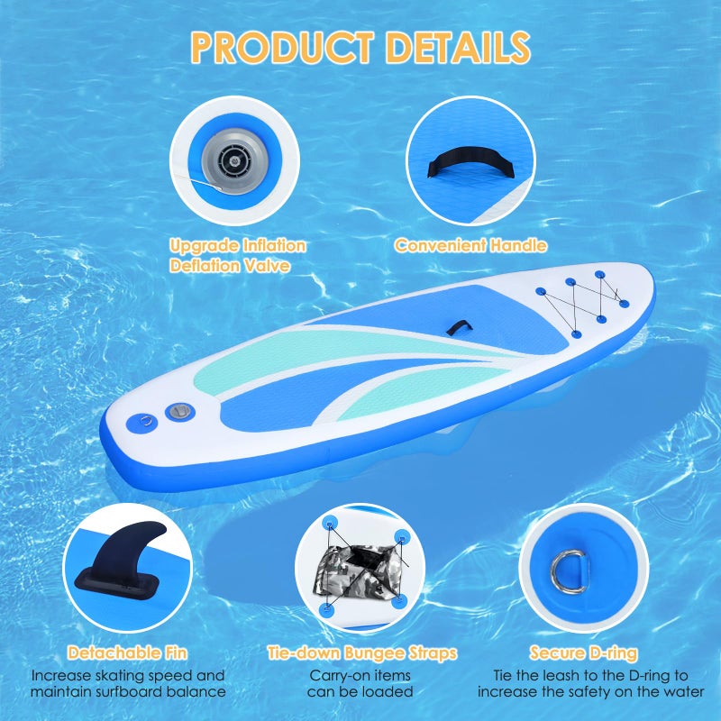 GONFLABLE Inflatable Stand Up Paddle Board for Adult All Skill Levels- 10'4" Ultra-Light SUP Paddleboard with Durable Non-Slip Deck and Paddle Board Accessories Fins, Adjustable Paddle, Pump, Backpack, Leash - Image 4