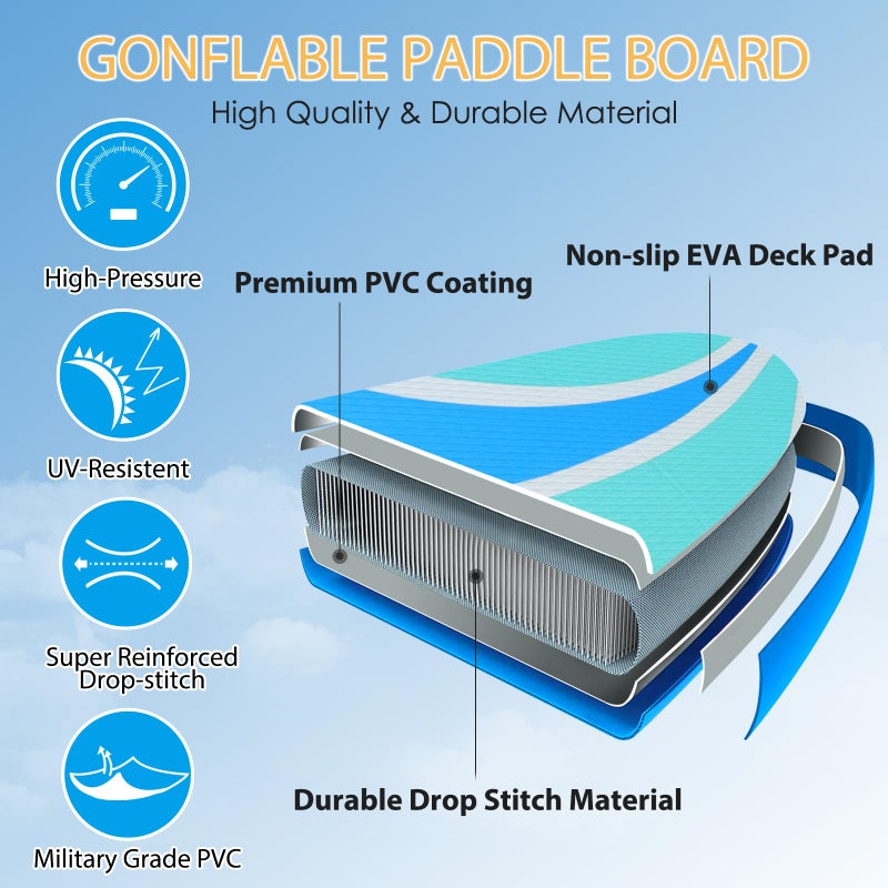 GONFLABLE Inflatable Stand Up Paddle Board for Adult All Skill Levels- 10'4" Ultra-Light SUP Paddleboard with Durable Non-Slip Deck and Paddle Board Accessories Fins, Adjustable Paddle, Pump, Backpack, Leash - Image 3
