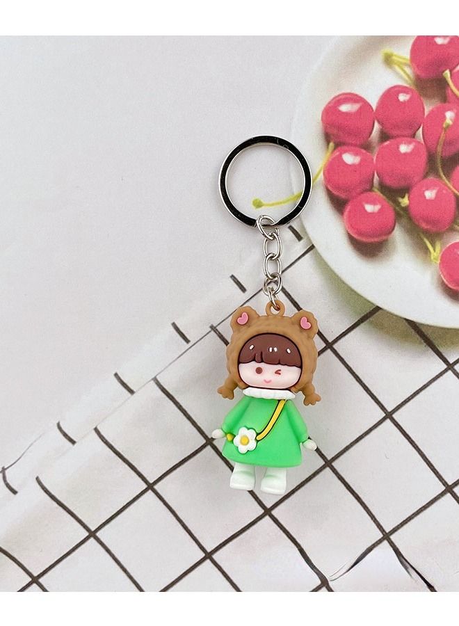 Generic Anime keychain with ribbonDistinguished cartoon keychain cute accessory cartoon girl character keychain suitable for car purse and bag cute creative gift 