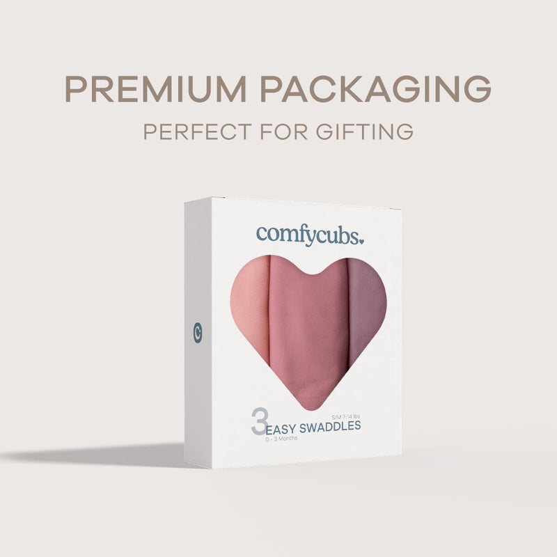 Comfy Cubs Easy Swaddle Blanket, 3 Pack - 100% Cotton Newborn Wrap, Small for 0-3 Months Infants, with Adjustable Velcro, Breathable and Durable Sleep Sack for Babies - Blush, Mauve & Mulberry - Image 5