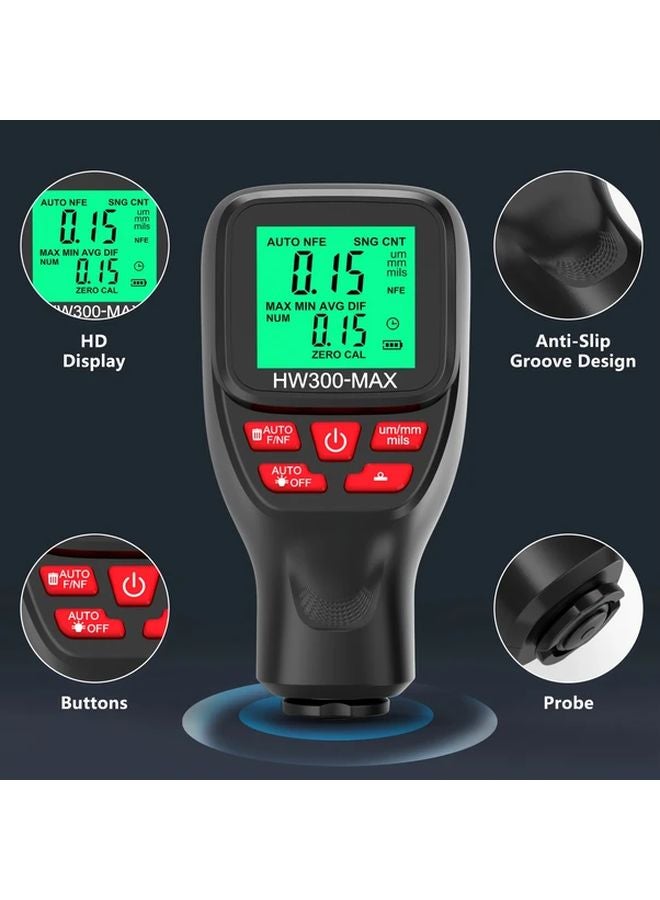 Black HW300 MAX Coating Thickness Gauge 0 2000UM Automotive Paint Film Tester DFT Meter - Image 1
