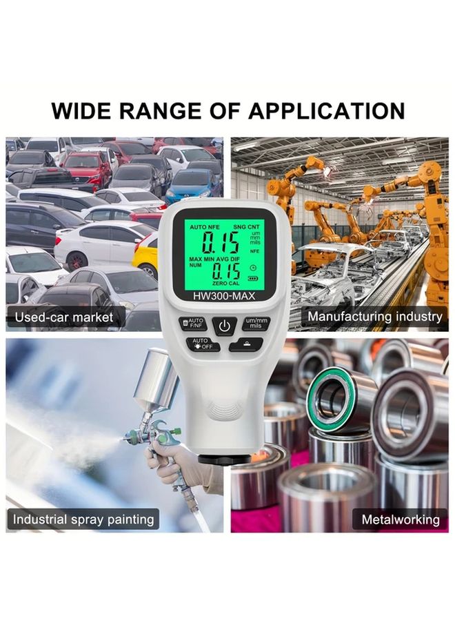 Black HW300 MAX Coating Thickness Gauge 0 2000UM Automotive Paint Film Tester DFT Meter - Image 4