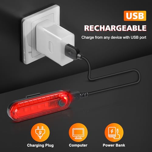 Ascher USB Rechargeable LED Bike Tail Lights 2 Pack, Bright Bicycle Cycling Rear Light, 4 Light Mode Options Safety Bike Light for Adults Men Women Road Mountain(2 USB Cables Included) - Image 2