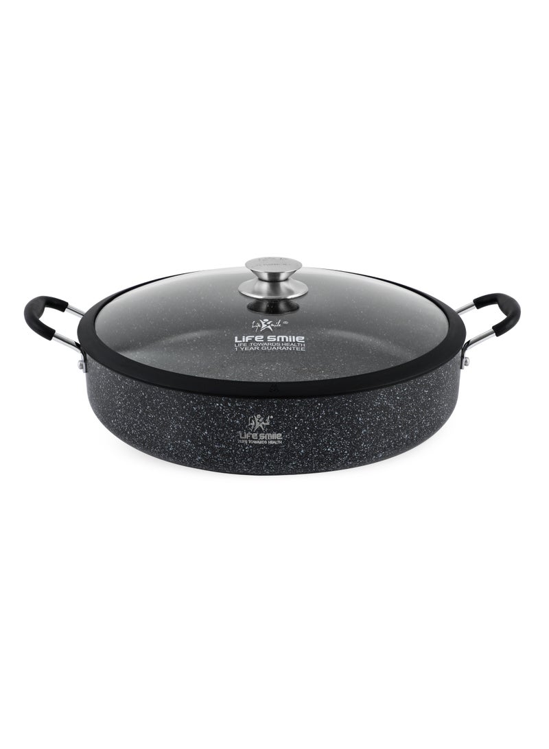 Life Smile Granite Non-Stick Shallow Pot-6.8L with Glass Lid-Large Cooking Pot with Heat Resistant Handles-Multi-Layer Granite Non stick Cookwares - Image 1