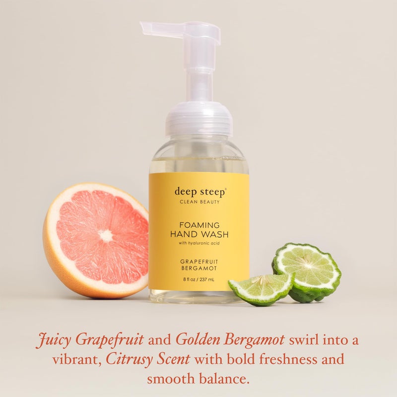 Deep Steep Foaming Hand Wash, Grapefruit Bergamot, 8 oz â€“ Gentle Cleanser with Aloe, Argan Oil, Shea Butter & Hyaluronic Acid â€“ Vegan, Clean Beauty, Soft & Hydrated Hands - Image 4