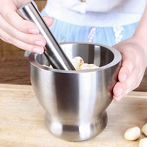 EMNDR Kitchen Food Tools Stainless Steel Manual Garlic Spice Tamping Rammer Mortar Pestle Mill Grinder Crushing Bowl with Cover Garlic Spice Bean fine Grinder Kitchen Tool Accessories - Image 2