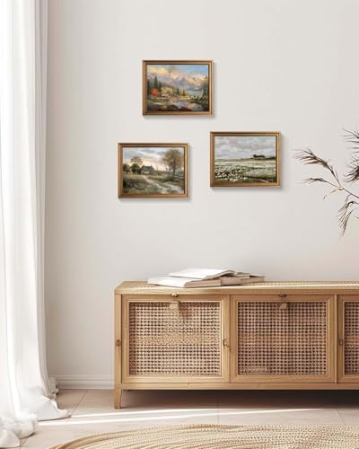 Yeechine Gold Framed Vintage Wall Art Classical French Landscape Wildflowers Field Painting Canvas Print Kitchen Bedroom Wall Decor (wildflower field, 12" L x 9.5" W) - Image 3
