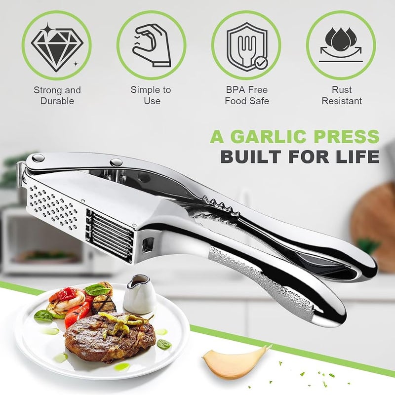 بايبي Pyebe Kitchen Garlic Presser، مطحنة ثوم من الفولاذ المقاوم للصدأ 2 في 1، مطحنة ثوم ذات وظيفتين مع مقبض مانع للانزلاق، أداة محترفة لعصر الثوم للاستخدام المنزلي - Image 3