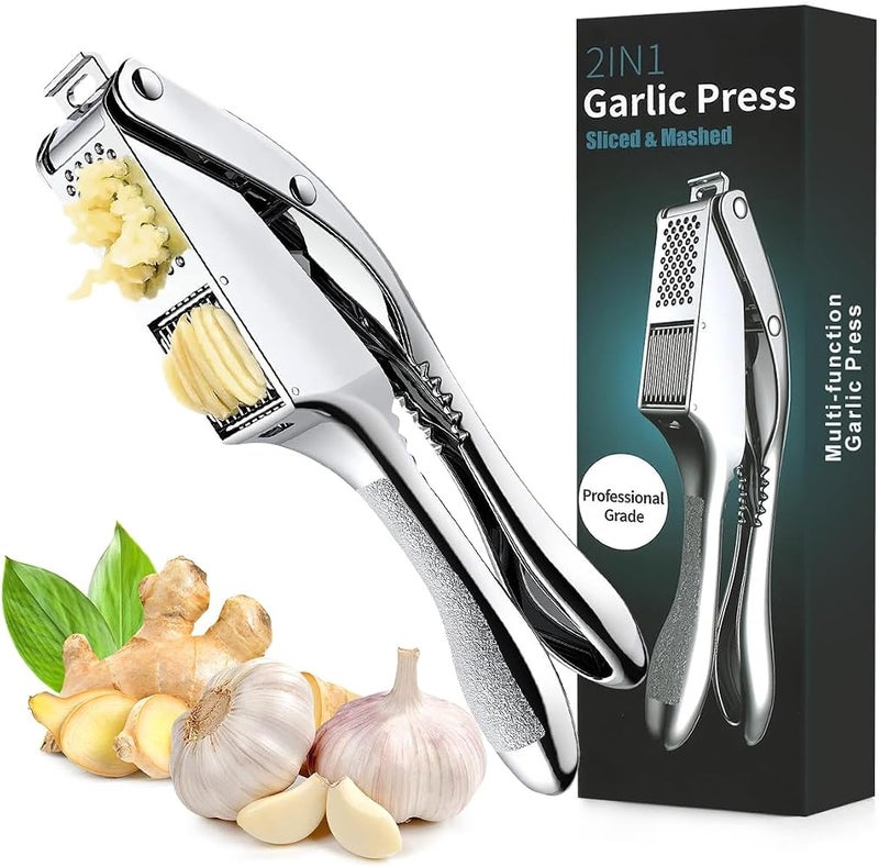بايبي Pyebe Kitchen Garlic Presser، مطحنة ثوم من الفولاذ المقاوم للصدأ 2 في 1، مطحنة ثوم ذات وظيفتين مع مقبض مانع للانزلاق، أداة محترفة لعصر الثوم للاستخدام المنزلي - Image 1