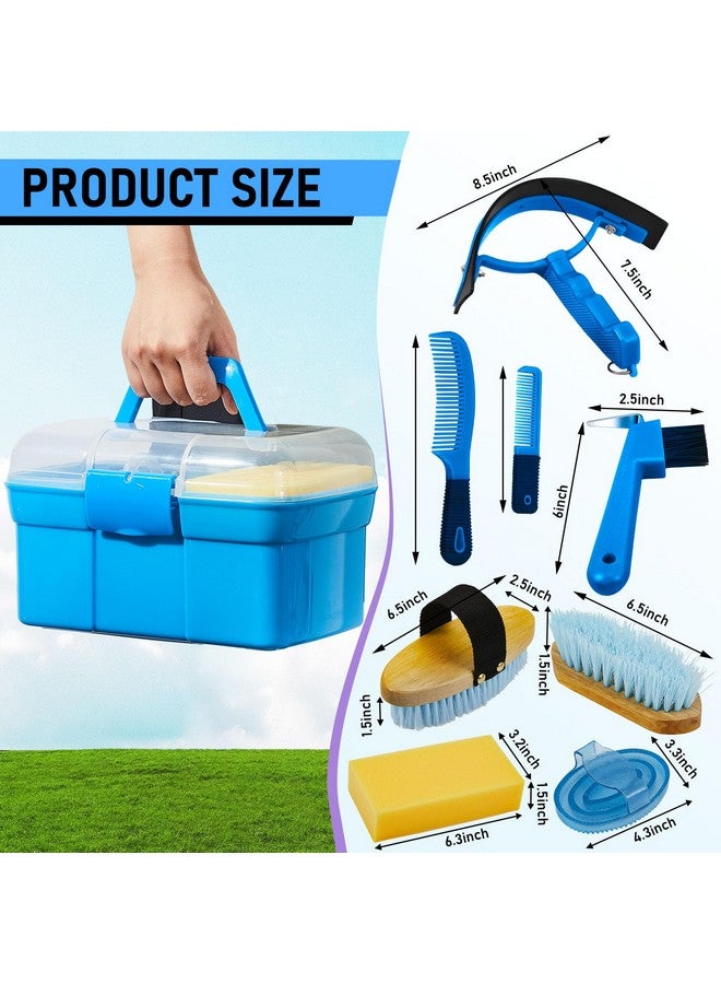Cunhill 9 Pieces Horse Grooming Kit Tack Room Supplies Set with Organizer Tote Box, Oval Massage Curry, Hard and Soft Brush, Hoof Pick, Sweat Scraper, Bathing Sponge, Combs for Horse Riders Beginners - Image 2